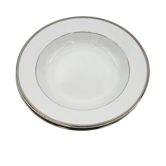 2 Mikasa Classic Platinum Rimmed Soup Pasta Bowls Wide Rim White Platinum L3202 - Picture 8 of 8